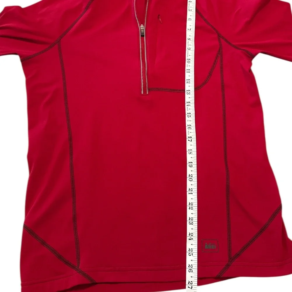 REI Mens Red Quarter‎ Zip Hooded Pullover Athletic Size M Fleece Hiking Outdoors